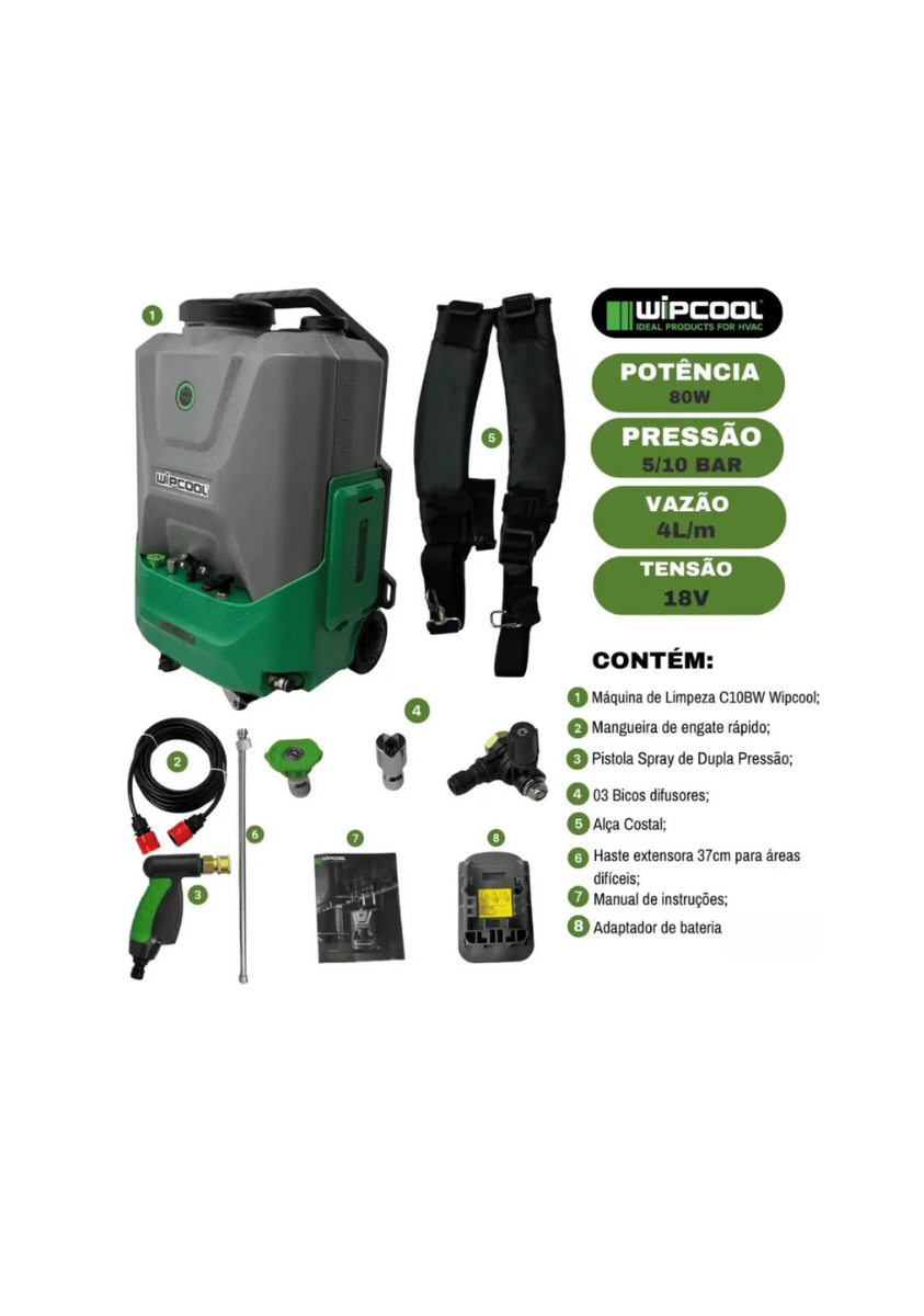 Bomba De Limpeza Portátil  A Bateria C/ Tanque P/ Ar-Condicionado C10BW  18V - Wipcool