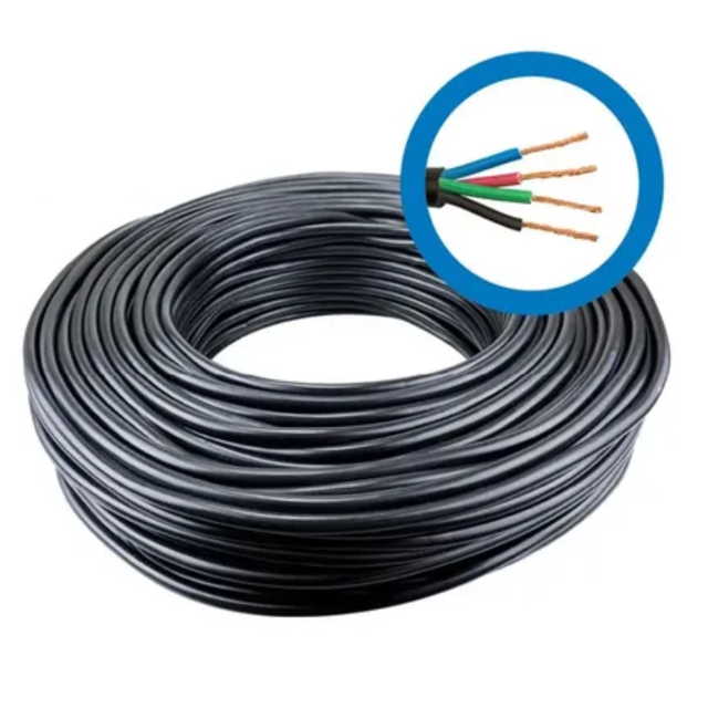 Rolo de 100M Cabo PP 4X1,50 MM Preto 100% Cobre - Br Cabos