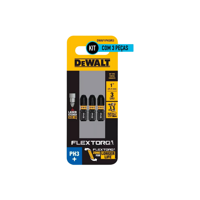 Kit 3 Bits Phillips Ph3 X25mm Flextorq Dewalt