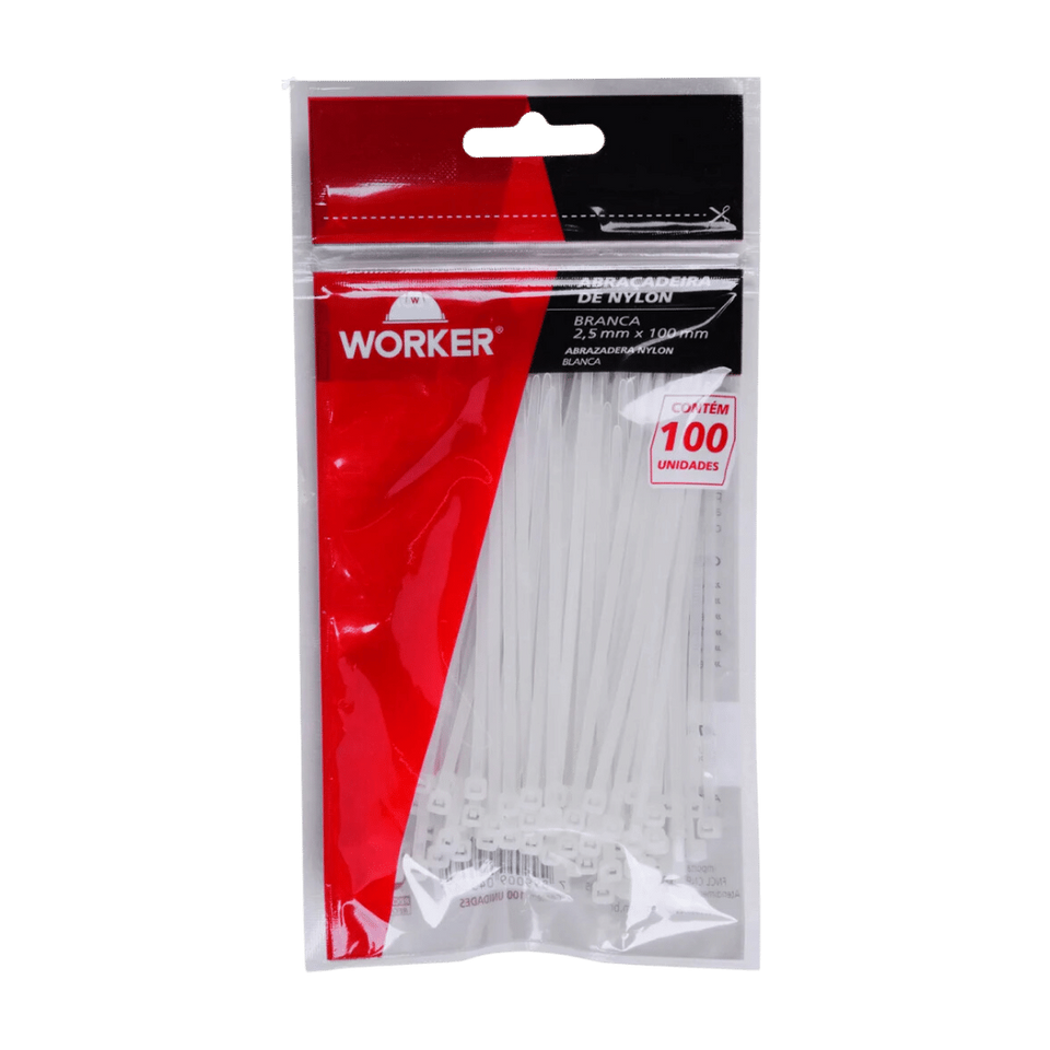 Abracadeira Nylon 4;8x300mm Br 100pcs - Worker