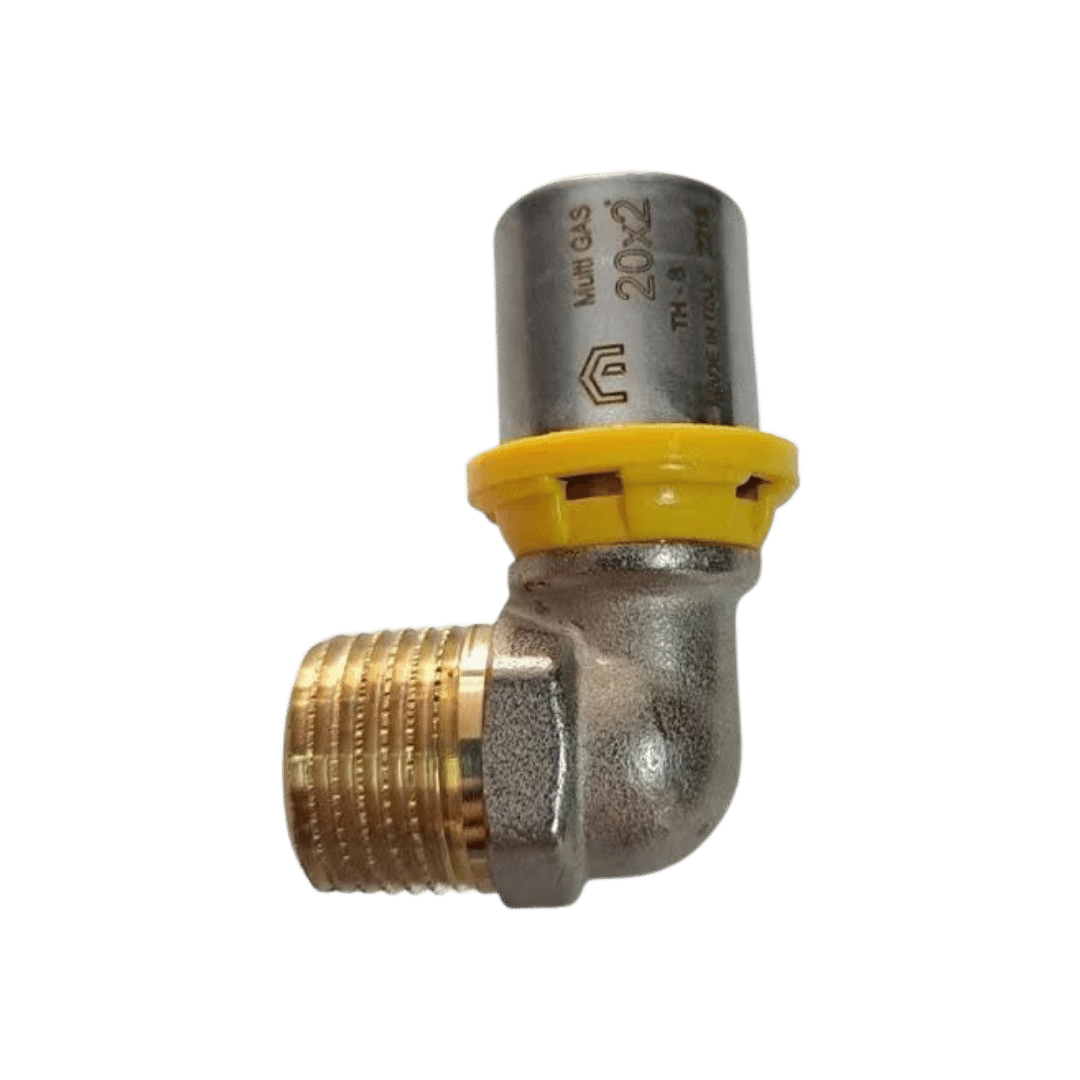 Cotovelo Macho p/ Gás 16mm x 1/2 Prensar (Multicamada)  - EMMETI