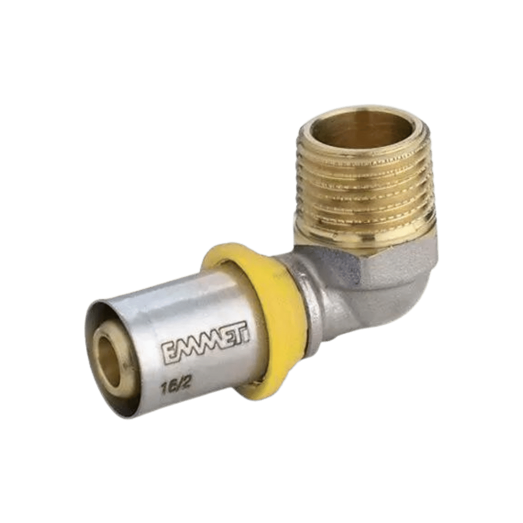 Cotovelo Macho p/ Gás 16mm x 1/2 Prensar (Multicamada)  - EMMETI