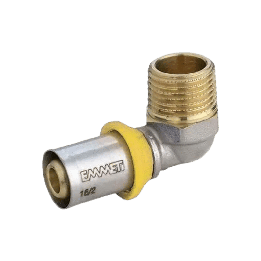 Cotovelo Macho p/ Gás 16mm x 1/2 Prensar (Multicamada)  - EMMETI