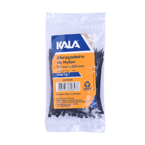 Abraçadeira de Nylon 2,5mm x 100mm C/ (1 Pc 100un) - Kala