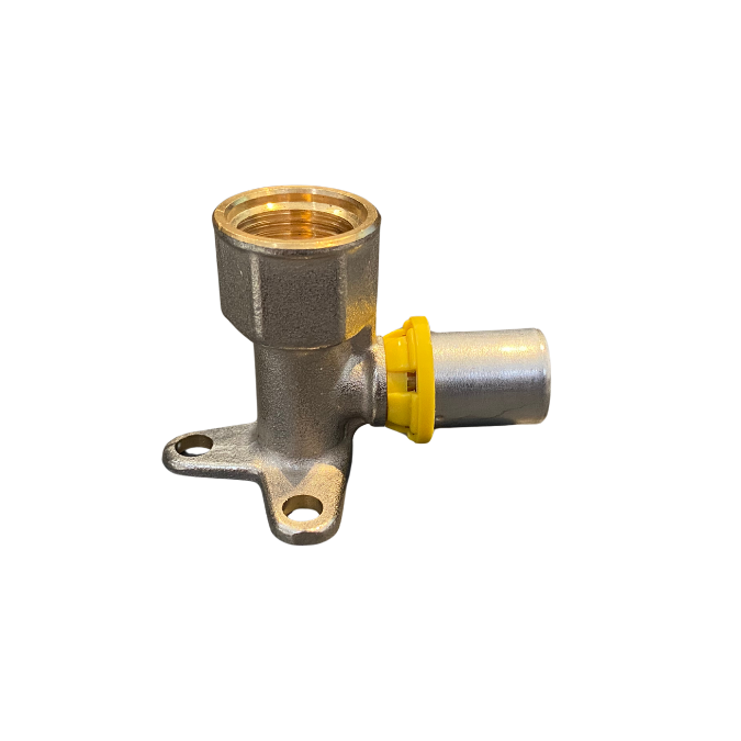 Cotovelo 90° Base Fixa c/ Flange p/ Gás 16mm x 1/2 Prensa ( Multicamada )  - EMMETI